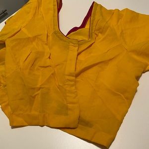 Beautiful pink  yellow saree with matching blouse